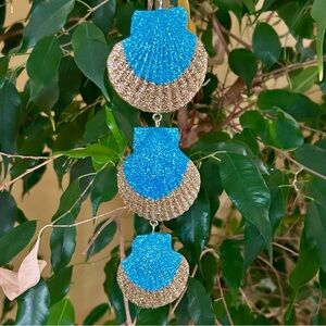Blue and Gold Glitter Shell Ornament NWT